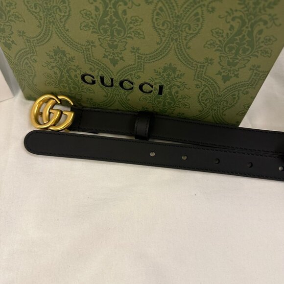 Gucci Black and Gold Leather Belt with Signature GG Buckle main image 4